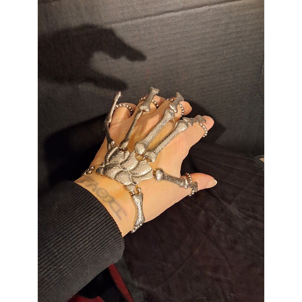 SKELETON HAND SILVER TONE METAL BRACELET.  GOTH STYLE